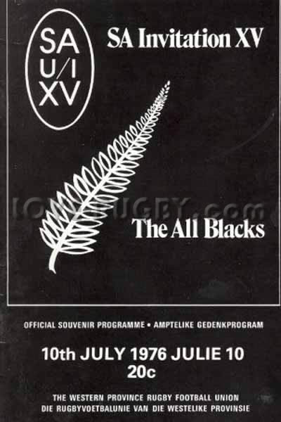 1976 South Africa Invitation XV v New Zealand  Rugby Programme